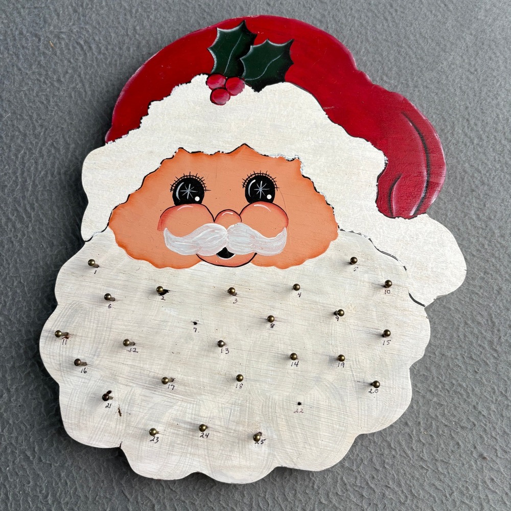 Vintage Hand Painted Wooden Santa Claus Advent Calendar 25 Pegs Christmas Decor